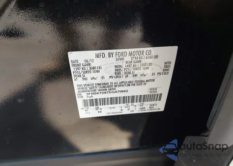 2013 Ford Explorer Xlt z USA, uszkodzony, nr VIN 1FM5K7D87DGA70662